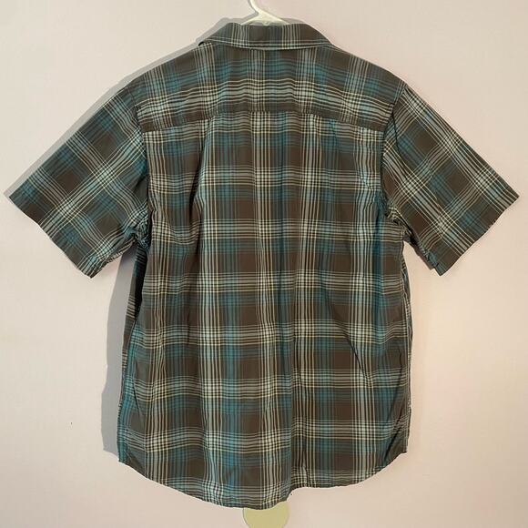Columbia Gorpcore Outdoor Lightweight Plaid Gray Blue Polo Shirt Men size Medium - Picture 3 of 9